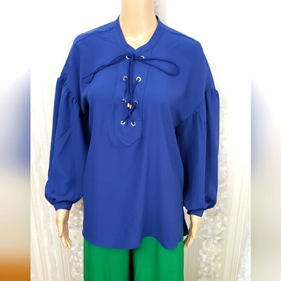 Ralph Lauren Lace-Up Puffed Sleeves Blouse Size S NWT - Picture 3 of 7